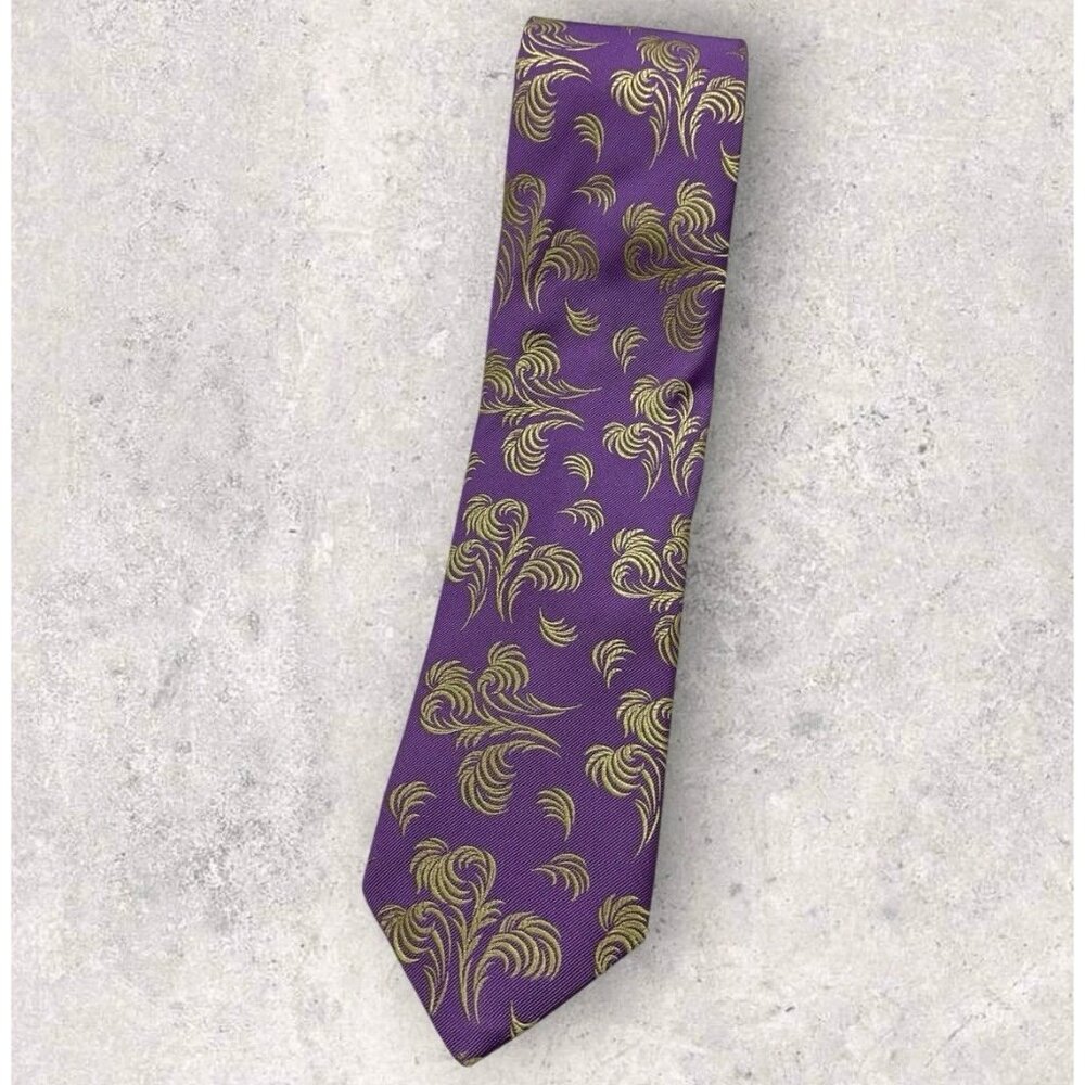 PENROSE Silk Tie ENGLAND XL Purple Gold Art W:3" EUC